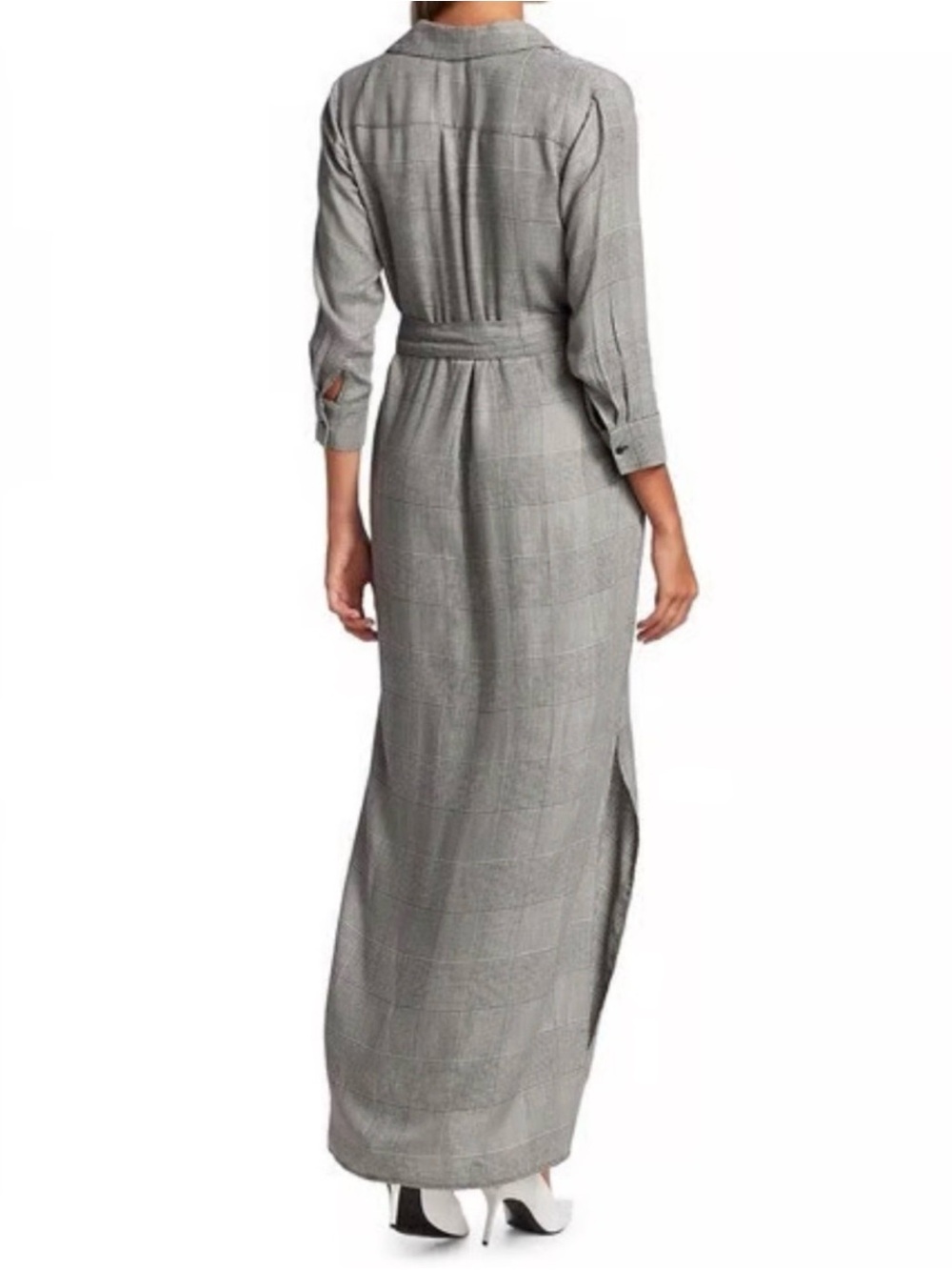 L’AGENCE Cameron Shirt Long Dress houndstooth extra small tall belted - Picture 2 of 11